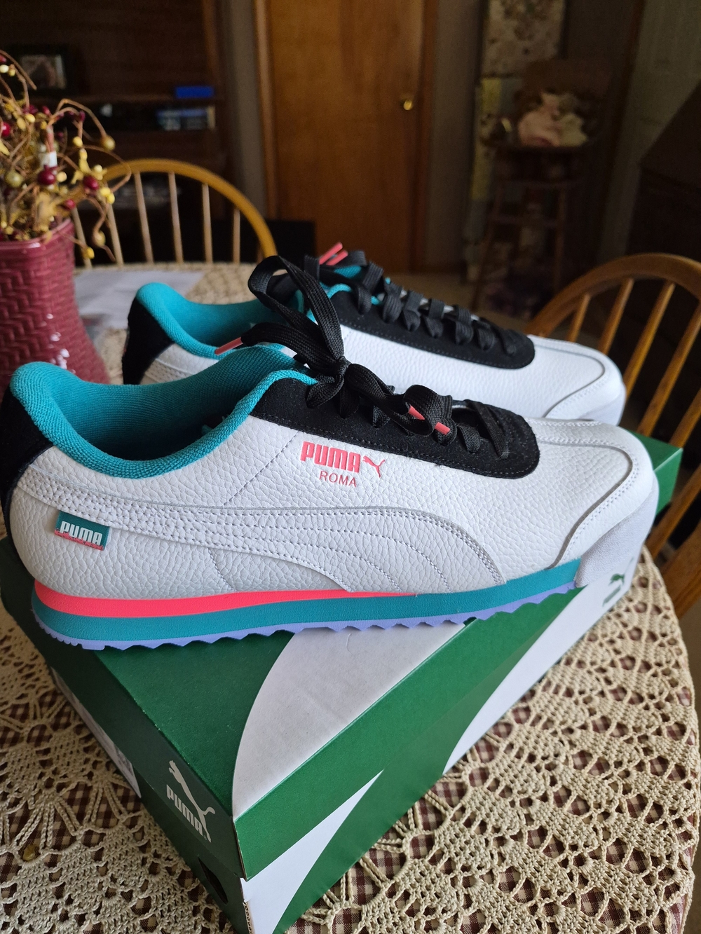 Puma White Sneakers with Teal & Pink Accents